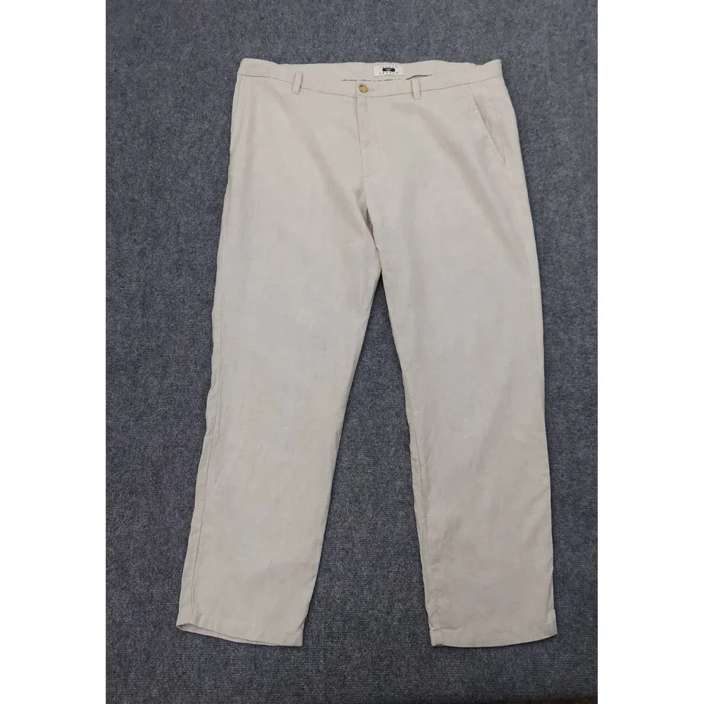 Joseph Abboud Linen Pants Mens 42x32 Beige Flat Front Modern Fit Beach Wedding